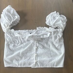 PrettyLittleThing White Puff Sleeve Crop Top